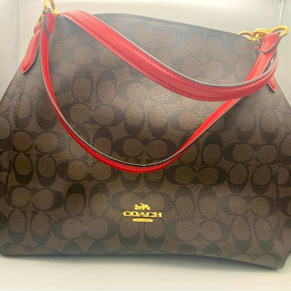Coach Bag Brown & tan w/red